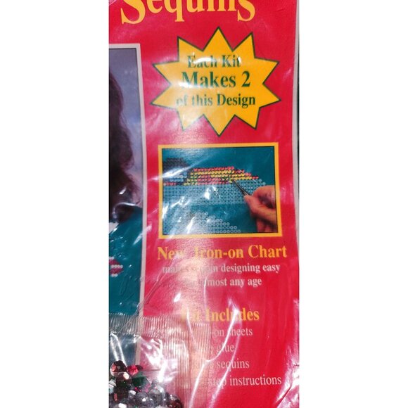 "Simply Sequins" Holiday Teddy Bear Iron-On Kit New Old Stock - Picture 2 of 5